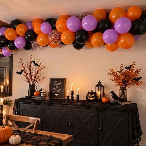 Vista 5 de Gejoy Kit de guirnalda de globos de Halloween de 129 piezas, negro, naranja