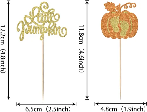 Vista 2 de Paquete de 24 adornos para cupcakes de calabaza con purpurina para cupcakes de calabaza para Acción de Gracias, baby shower, decoración de cupcakes