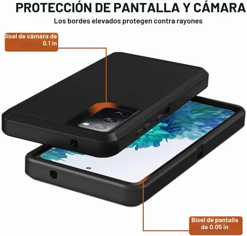Vista 5 de Funda para Samsung Galaxy S20 FE 5G con funda de clip para cinturón, 2 protectores de pantalla, resistente grado militar, cuerpo completo, a prueba