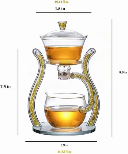 Vista 3 de RORA - Juego de Té de Vidrio Lazy Kungfu, Juego de Té Semiautomático con Goteo Rotativo con Infusor, Juego de Tetera de Vidrio (6 Tazas)