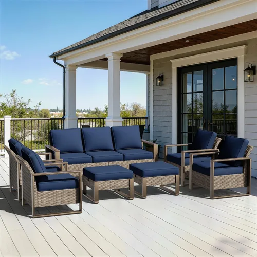 Vista 11 de Sofá de Mimbre Metálico para Patio de 75", Sofá Sillón de Ratán para Exteriores de 3 Asientos para Todo Tipo de Clima con Cojines Premium