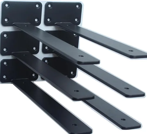 Vista 65 de Paquete de 2 - Soportes de estante en L ocultos negros de 4 pulgadas (1/5 pulgada de grosor) Soportes de estante flotante de hierro Soportes