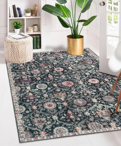 Vista 41 de Lahome - Alfombra marroquí antideslizante y lavable, pequeña alfombra oriental para dormitorio, cocina, entrada, baño, entrada, 61 x 91 cm, crema