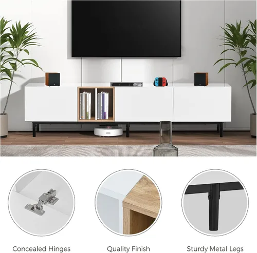 Vista 7 de Moderno soporte de TV con centro de entretenimiento con 3 puertas, soportes de centro multimedia con armarios grandes y mesa de madera resistente al