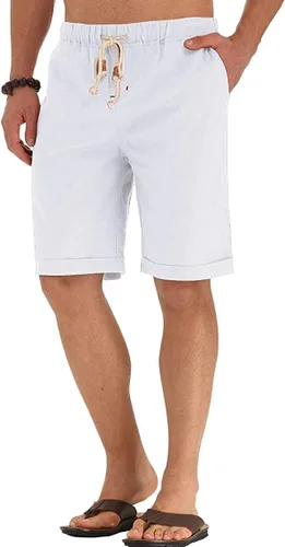 Vista 61 de Sailwind Pantalones cortos de lino para hombre, pantalones cortos casuales de playa con cordón