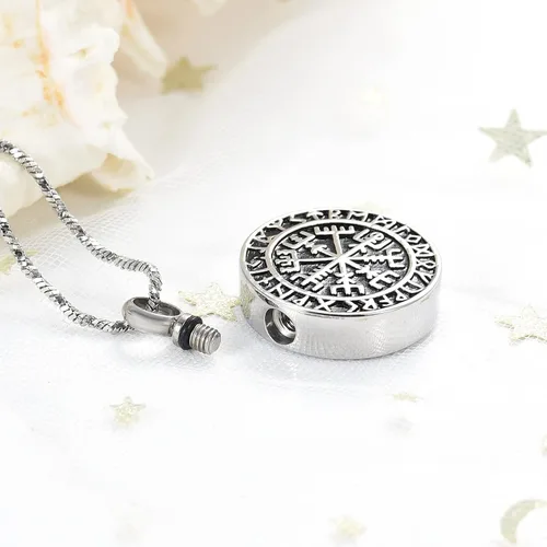 Vista 5 de Yinplsmemory Joyería de cremación, collar de urna de brújula rúnica vikinga para cenizas para hombres, cenizas, recuerdo conmemorativo, joyería