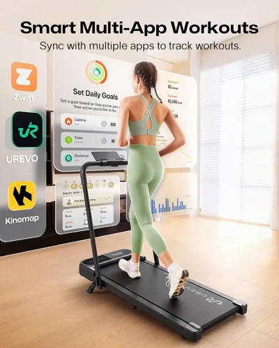 Vista 2 de UREVO Strol 2E Pro Smart Walking Pad Treadmill with APP, 12% Incline, Compact Walking Pad with Safety Handle, Plug & Play, Desk Treadmill with LED
