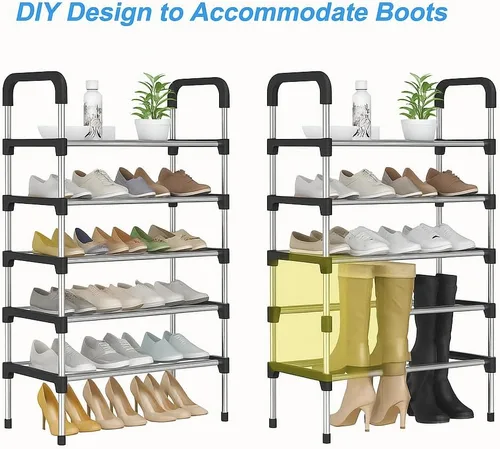Vista 4 de Jazou - Zapatero de 5 niveles, organizador de zapatos de metal apilable para armario y entrada, gran capacidad de 25 a 30 pares, diseño que ahorra