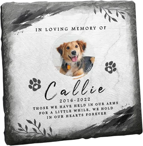 Vista 10 de Sympathy Pet Bereavement Piedra en forma de corazón con huella de perro, placa personalizada para decorar cementerios, recuerda a tus seres queridos