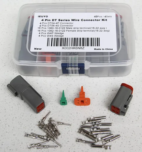 Vista 2 de Juego de 48 conectores de la serie Deutsch DT de 4 pines, kit de conector de alimentación eléctrica impermeable gris macho y hembra, 16-22 AWG