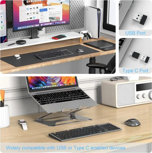 Vista 6 de FENIFOX - Teclado y mouse inalámbricos recargables, con teclado numérico, color gris Quiet Silent, Slim Thin Flat Low Profile Soft Key, USB C