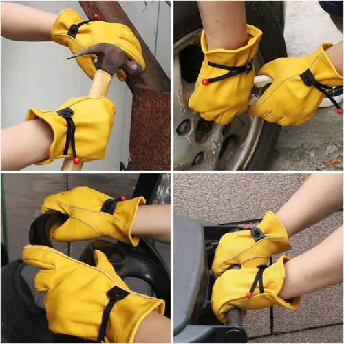 Vista 5 de HANDLANDY HLDD Leather Work Gloves for Men & Women, Adjustable Wrist Cowhide Gardening Glove with Reinforced Palm for Driver
