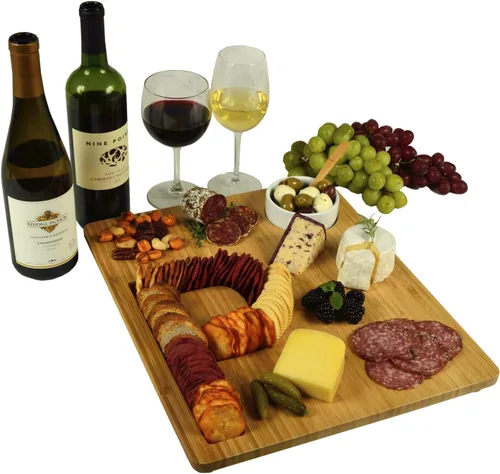 Vista 13 de Picnic at Ascot Monogram Bamboo Cheese/Charcutery/Cracker Tabla para servir - Incluye salsa de cerámica/cuenco de oliva con cuchara de bambú. letra