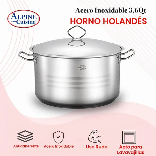 Vista 5 de Alpine Cuisine Olla de acero inoxidable con tapa de 3.6 cuartos de galón, resistente, grado comercial, horno holandés
