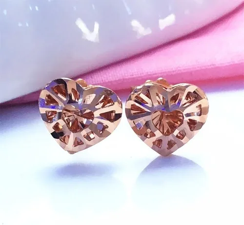Vista 2 de SAGEKING 2024 New 585 Purple Gold Fashion Hollow Heart Ear Studs14K Rose Gold Three-Dimensional Design Romantic Charm Dating Wedding Jewelry Fashion