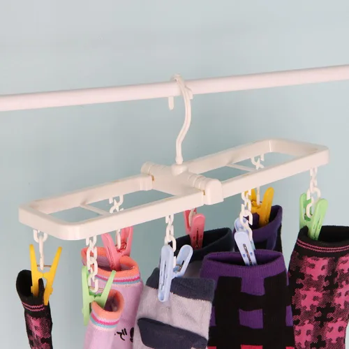 Vista 3 de MXY Pinzas de ropa plegables de plástico para ropa interior, ganchos para ropa interior, ropa sucia, colgador de lencería colorido, 8 pasadores