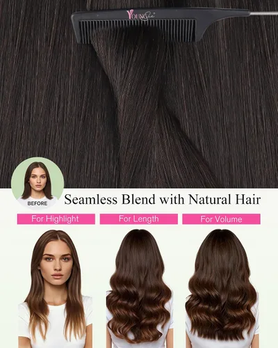 Vista 68 de YoungSee Extensiones de Cabello Humano con Cinta Balayage Extensiones de Cabello con Cinta Marrón Oscuro Extensiones de Cabello con Cinta Ombre