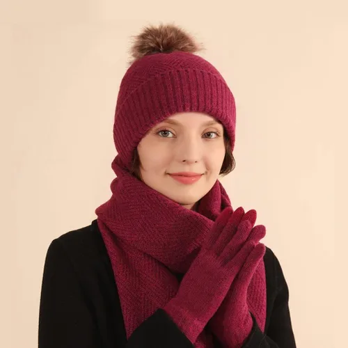 Vista 17 de Bufanda de punto de lana, gorro de esquí, guantes táctiles para invierno, para mujer y hombre
