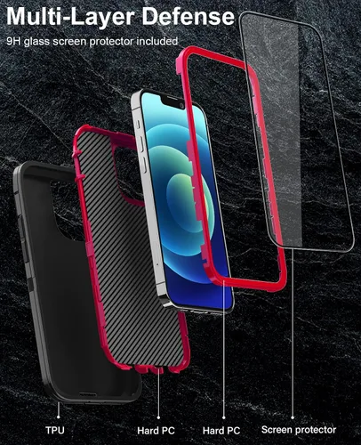 Vista 3 de Funda para iPhone 12 y iPhone 12 Pro (6.1 pulgadas), con 2 protectores de pantalla de vidrio templado
