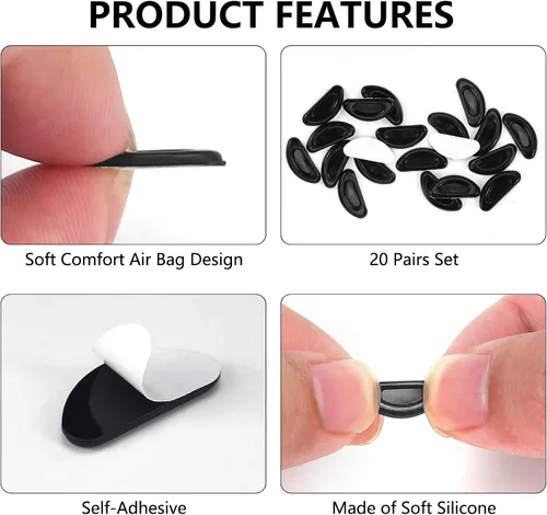 Vista 5 de 20 pares de almohadillas nasales adhesivas de silicona antideslizantes para gafas y gafas de sol, almohadillas nasales delgadas para anteojos