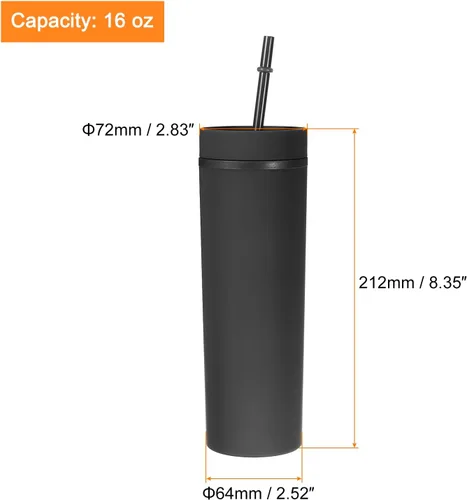 Vista 2 de uxcell Vaso delgado con tapas y pajitas, vaso delgado de 16 onzas color negro mate a granel, vaso acrílico pastel reutilizable, vaso de plástico