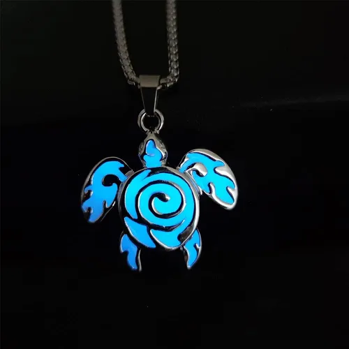 Vista 2 de Collar de tortuga para mujeres y hombres, acero inoxidable, diseño de tortuga marina, collar con colgante de animal de tortuga marina que brilla