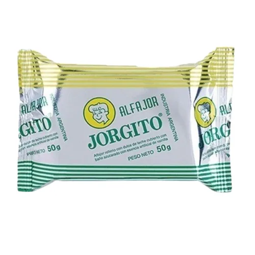 Vista 2 de Paquete de 24 Jorgito Alfajor Glaseado recubierto de azúcar relleno de Dulce de Leche, 50 g / 1.76 oz cada uno