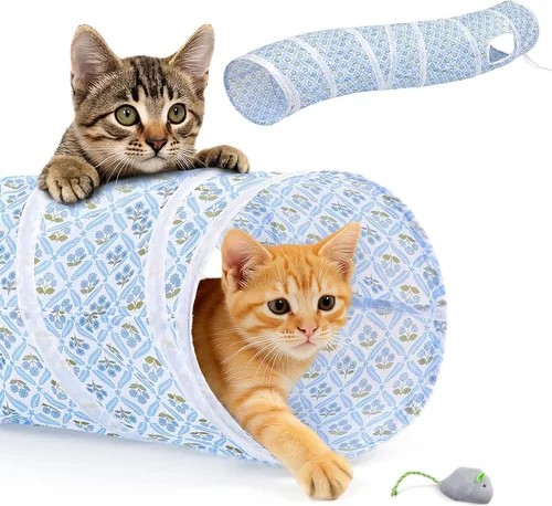 Vista 11 de Glittme Túnel para gatos, túneles para gatos de interior, cueva de gatos en forma de S con juguetes para gatos, tubos plegables para gatos y túneles
