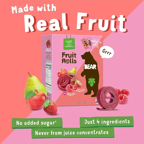 Vista 4 de Bear Paquete variado de rollos de fruta de fresa y frambuesa, 8.4 onzas