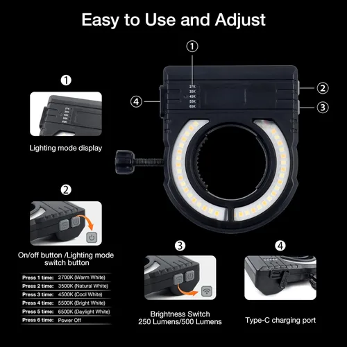 Vista 7 de YUZES Luz de pistola de pintura con cargador, 2700K-6500K y 500/250 lúmenes luz LED para pistolas de pintura, accesorio de luz para pistola