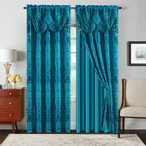 Vista 21 de Petrichor Cortinas de gasa jacquard transparente borgoña (54 pulgadas de ancho x 63 pulgadas de largo), 2 paneles con cenefa adjunta, diseño floral
