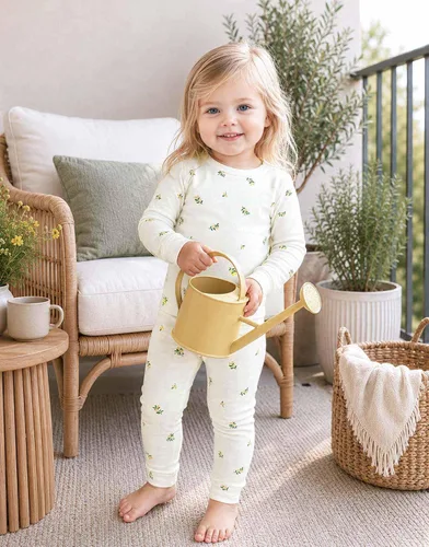 Vista 4 de moimoln 6M-8Y Pijama floral para bebé y niña pequeña, suave, modal, algodón, transpirable, ajustado, manga larga, conjunto de ropa de dormir A_baya
