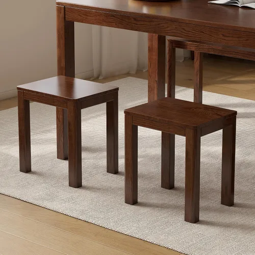 Vista 7 de Mesa auxiliar 100% de madera maciza para sala de estar, taburetes de comedor de nogal con bordes redondos, taburete de 17 pulgadas, reposapiés