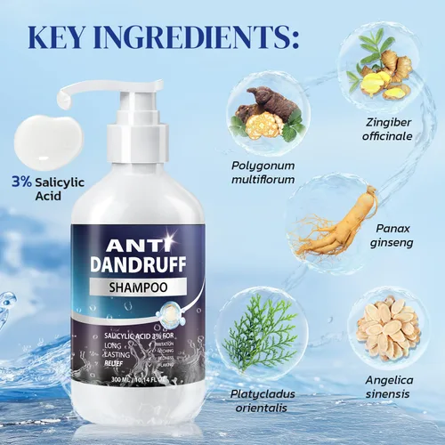 Vista 4 de Champú anticaspa para hombres con 3% de ácido salicílico – Limpieza profunda y calmante Refresco del cuero cabelludo para cuero cabelludo graso