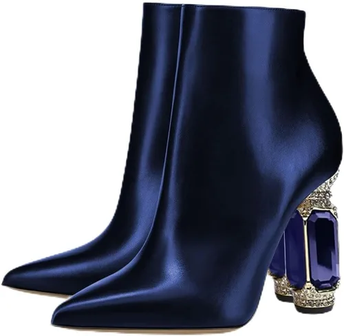 Vista 5 de FSJ Botas de tacón alto con punta puntiaguda para mujer, con tacón alto, con cremallera lateral brillante, estilo casual, para uso diario, zapatos