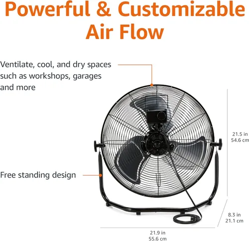 Vista 3 de Amazon Basics Ventilador industrial de alta velocidad de 18 pulgadas, ventilador de piso, con 3 velocidades, cabezal inclinable, cumple