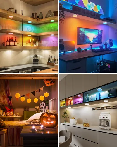 Vista 7 de GOODEA Paquete de 6 luces de disco RGB recargables con control remoto, luces de disco con sensor de movimiento de 13 colores, luz adhesiva