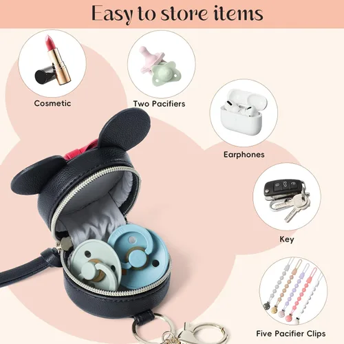 Vista 5 de miss fong Funda para chupete con clip, funda para bolsa para chupete, cápsula con cierre para fijar a los cochecitos y bolsas de pañales, capacidad