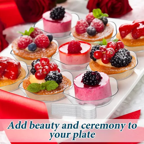 Vista 4 de 500 mini cuencos de postre con cucharas de 1 onza, mini platos desechables de postre de plástico con cucharas de plástico transparente, platos