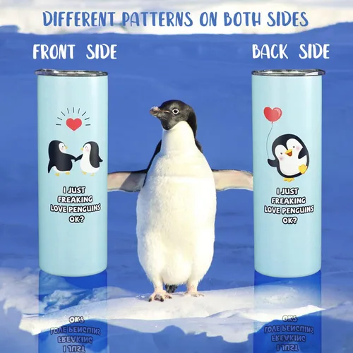 Vista 2 de Blue - Vaso de viaje de acero inoxidable sellado al vacío de 20 onzas, regalo para amantes de los pingüinos para mujeres, hombres, niños