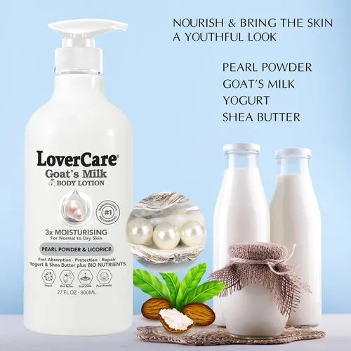 Vista 2 de Lovercare Loción Corporal de Leche de Cabra para Piel Seca Perla 27.05oz (27.1 fl oz) - Paquete de 2..