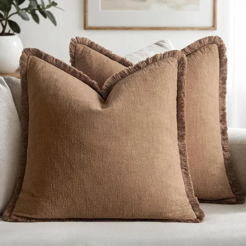 Vista 18 de MIULEE Juego de 2 fundas de almohada decorativas de lino neutro con flecos, fundas de cojín de estilo bohemio con borlas para sofá, cama, sala