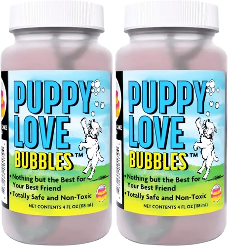 Vista 13 de Atomic Bubbles: Amor de Cachorro Burbujas: Paquete de 2 con Aroma a Tarta de Manzana - Botellas de 4oz, Juguetes Interactivos para Perros, Seguros