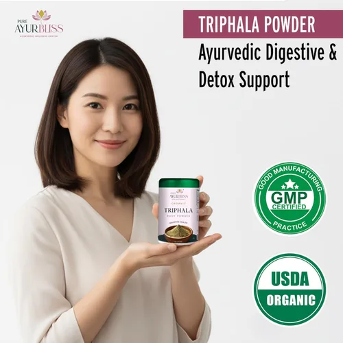 Vista 3 de Polvo de trifala 100% orgánico, mezcla ayurvédica con polvo Amla y Haritaki, y Bibhitaki para la salud intestinal, salud digestiva, desintoxicación