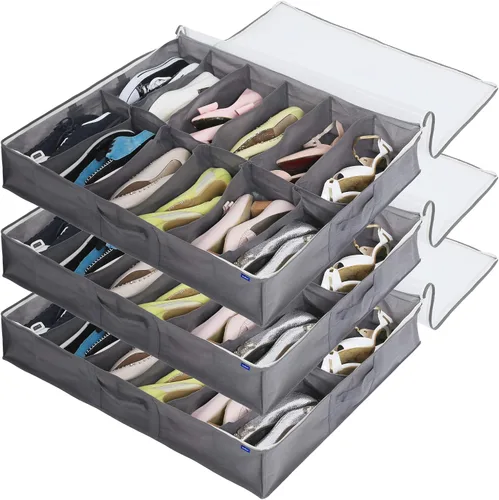 Vista 9 de Surblue Organizador de almacenamiento de zapatos debajo de la cama, solución de almacenamiento de zapatos debajo de la cama, 2 cremalleras de metal