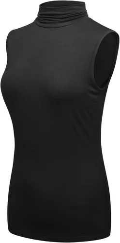 Vista 2 de OThread & Co. Camiseta sin mangas de cuello alto para mujer, capa elástica, cómoda, cuello alto