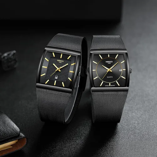 Vista 5 de NIBOSI Reloj de pulsera analógico de cuarzo para hombre con correa de malla de acero inoxidable y calendario de fecha