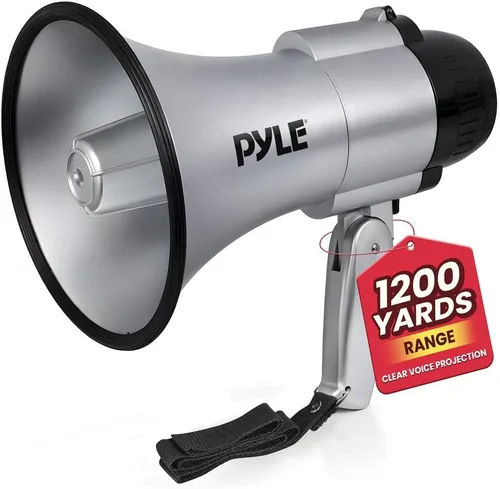 Vista 8 de Pyle Megáfono compacto con batería con sirena, 30 W de potencia, micrófono, 2 modos, sonido PA, megáfono, rango de 1200 yardas, mango plegable