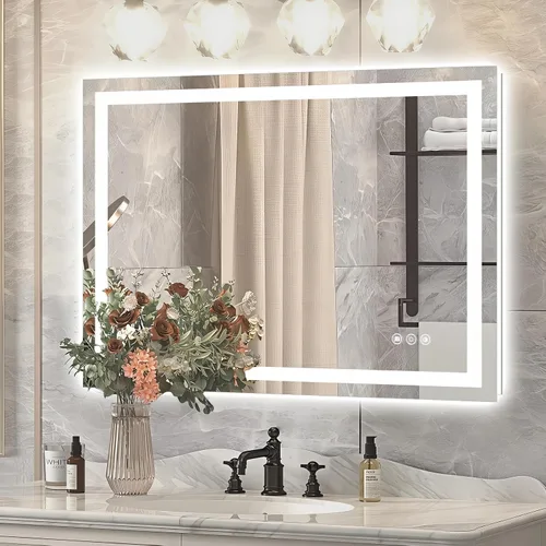 Vista 10 de Niccy Espejo LED de baño, 32"x20" pulgadas, rectangular, espejos de tocador para montar en la pared, con marco de metal, espejo inteligente