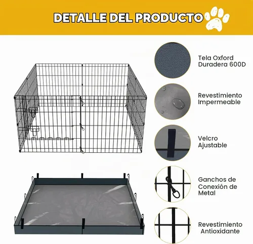 Vista 6 de Corralito plegable para perros, 24 pulgadas, 8 paneles, valla de ejercicio